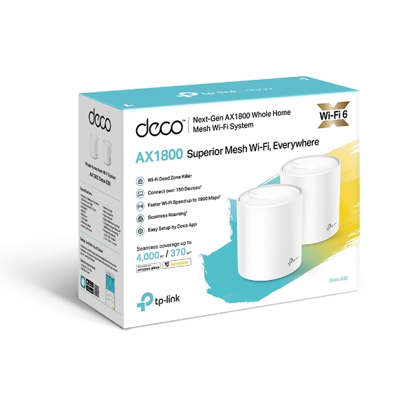 DECO TP LINK X20 2PACK AX1800 WHOLE HOME WIFI6 MESH