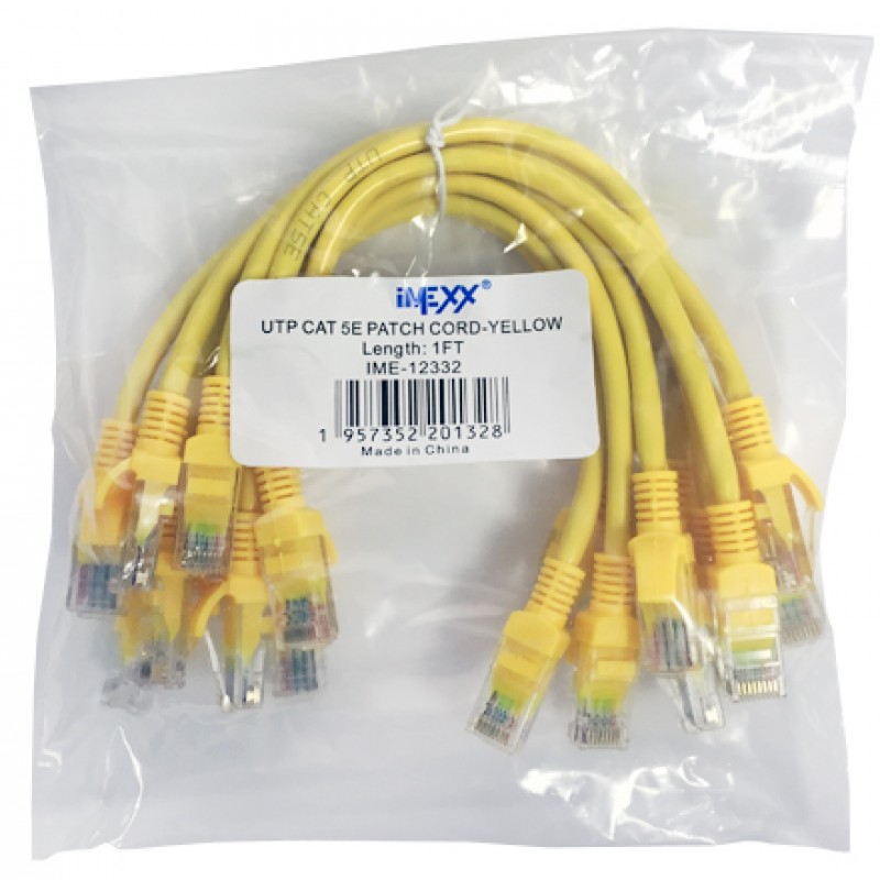 PATCH CORD IMEXX CAT5E YELLOW 1FT/0.30M (10 UND)