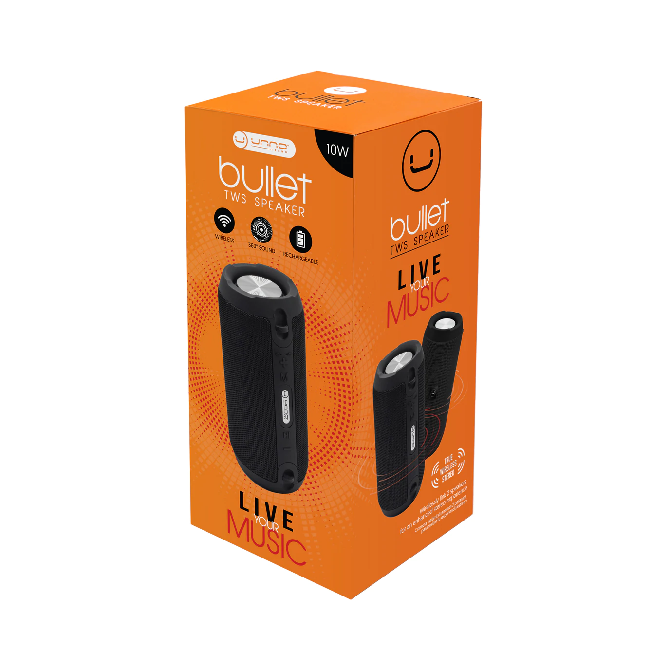 CORNETA UNNO TEKNO BULLET TWS BLUETOOTH 10W 1500MAH NEGRO