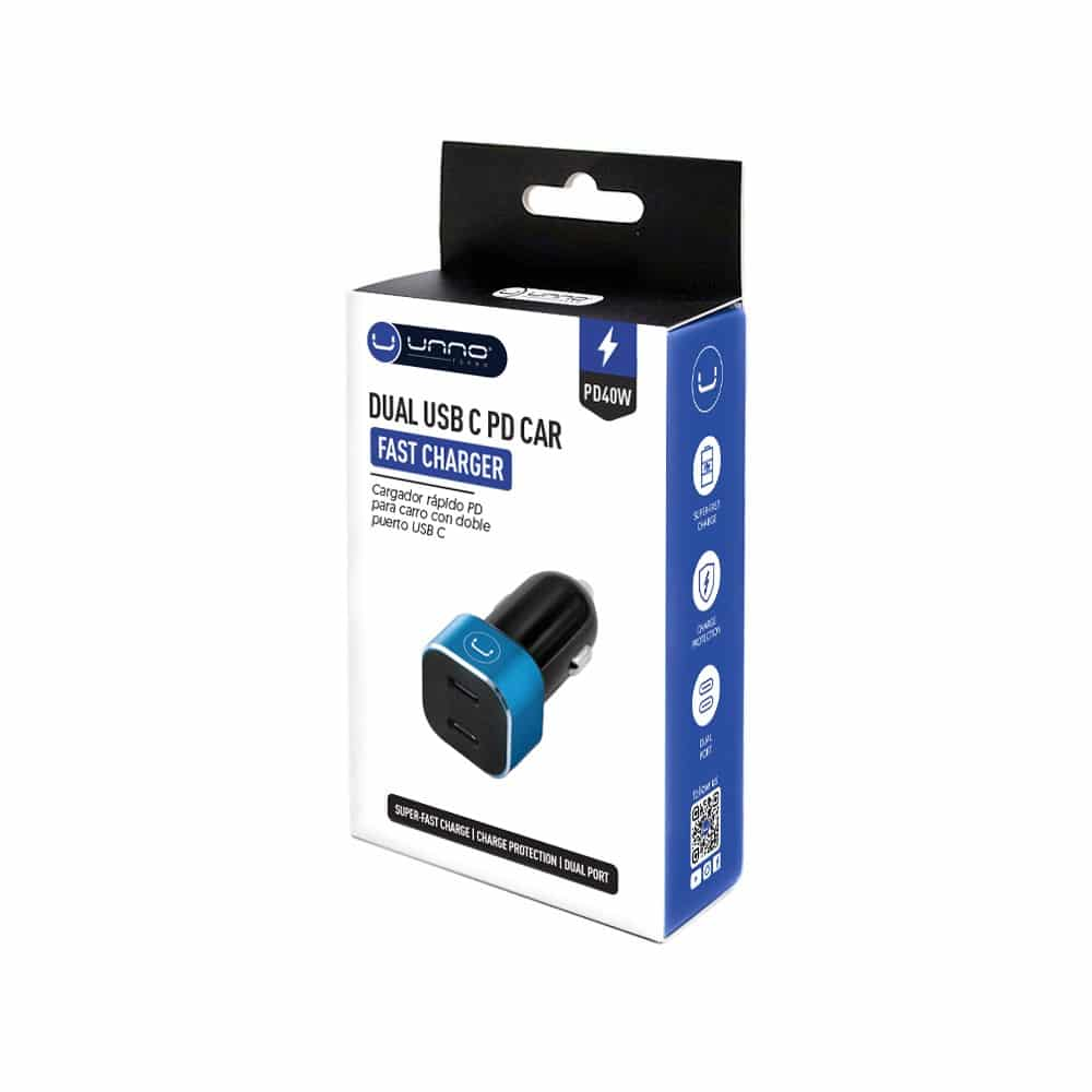 CARGADOR PARA CARRO UNNO TEKNO 2 PUERTO TIPO C 5/9/12V PD40W