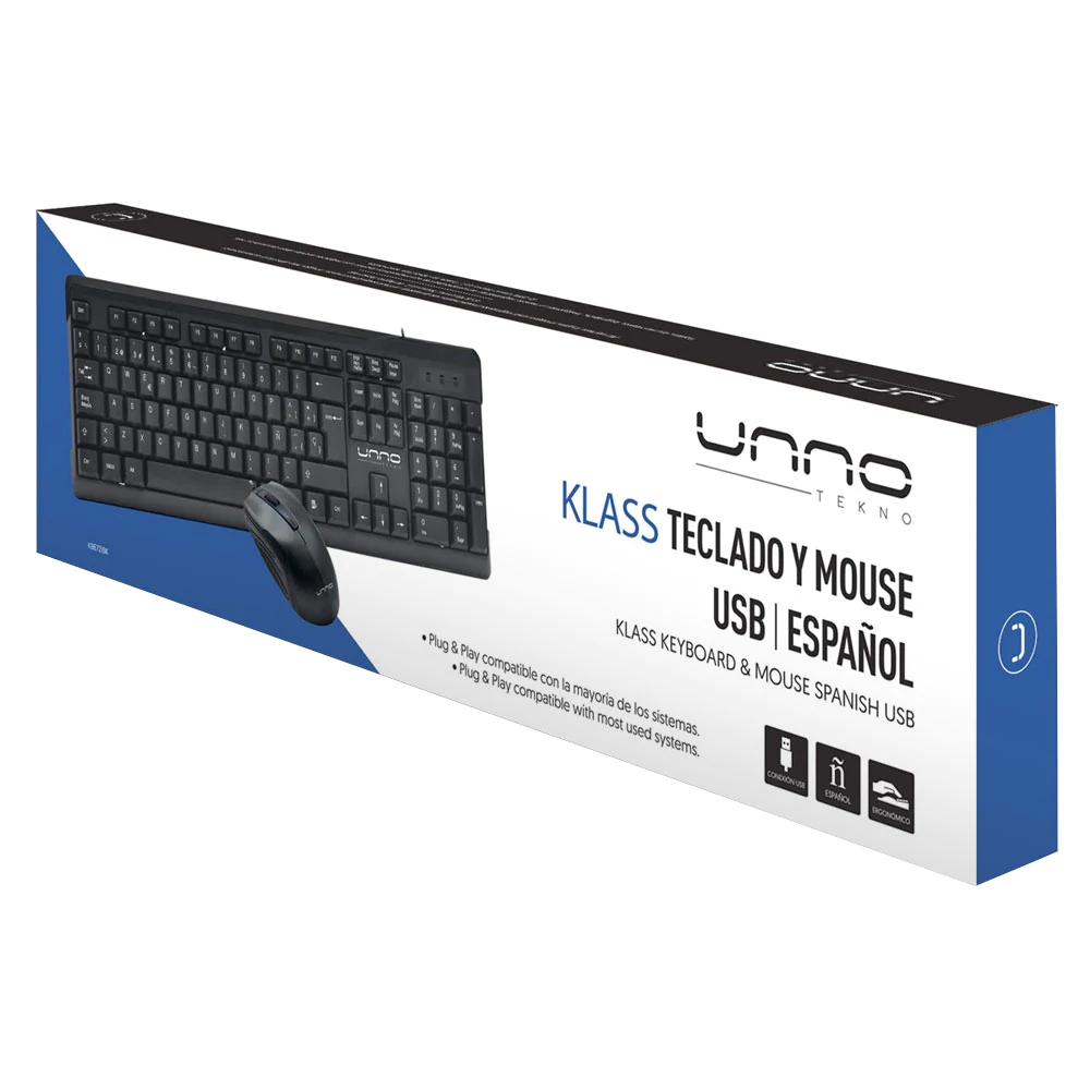 COMBO TECLADO Y MOUSE UNNO TEKNO USB - OPTICO ESPAÑOL NEGRO