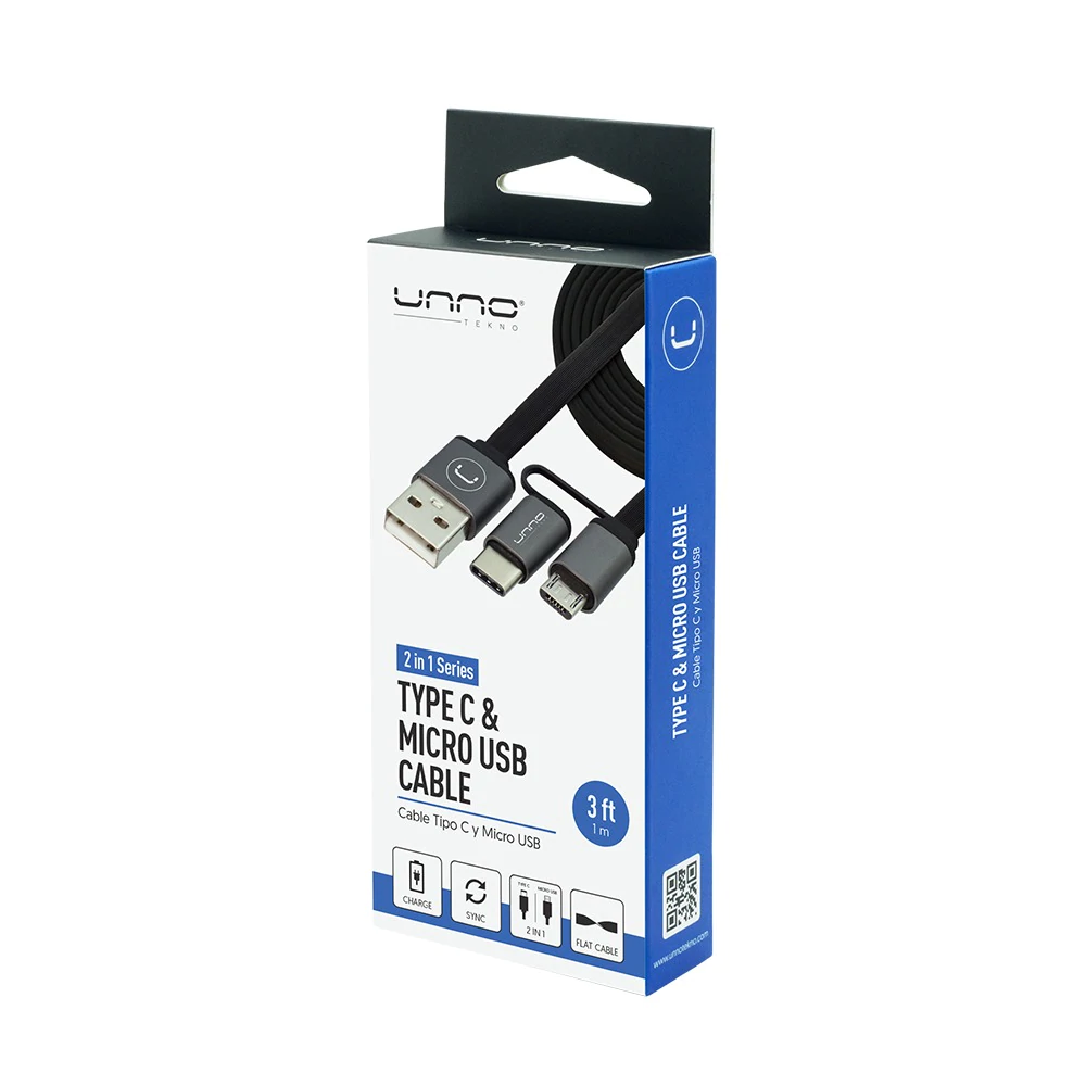 CABLE UNNO TEKNO 2 EN 1 TIPO C Y MICRO USB