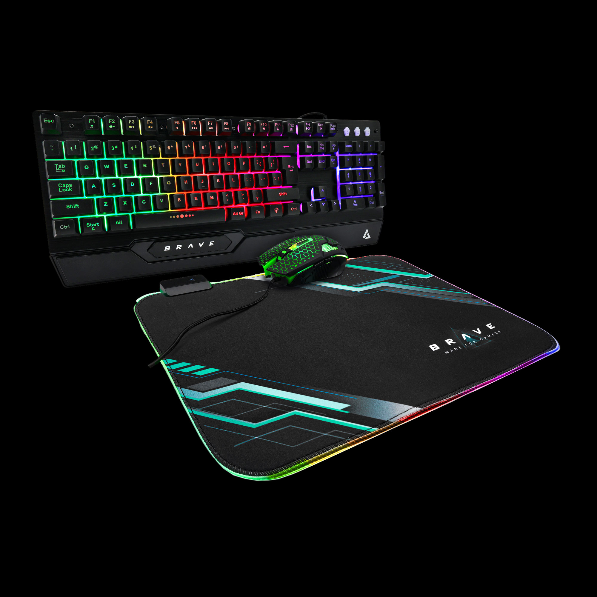 COMBO GAMING UNNO TEKNO TECLADO Y MOUSE USB RGB + MOUSEPAD