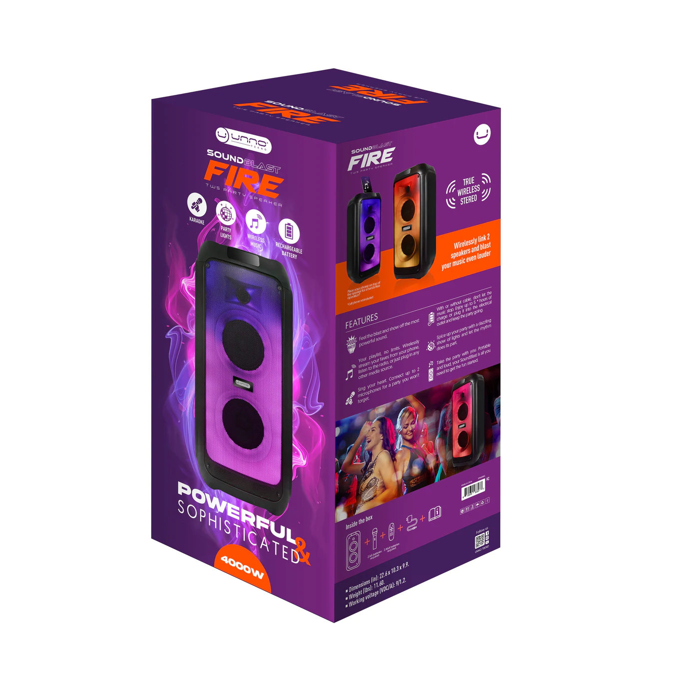 CORNETA UNNO TEKNO SOUNDBLAST FIRE 4000W PARTY RGB MICROFONO