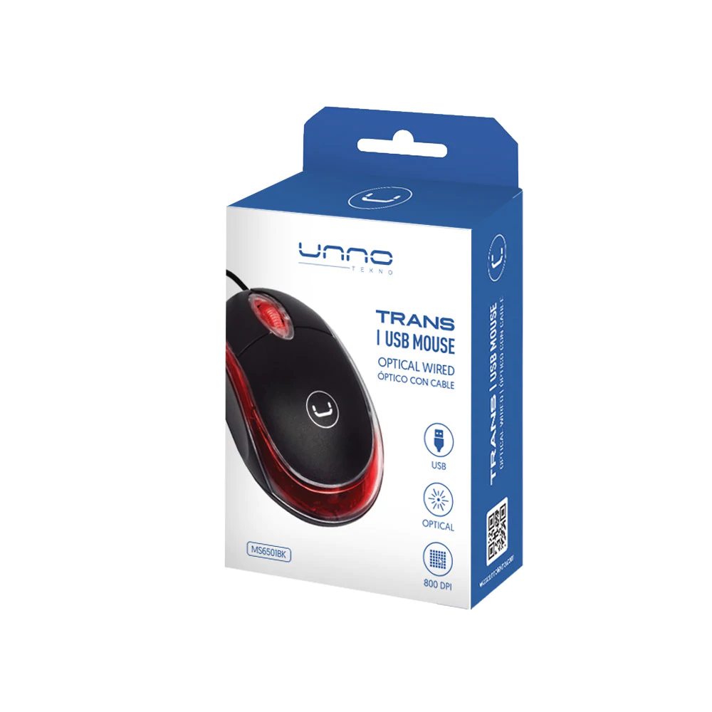 MOUSE UNNO TEKNO USB OPTICO LED ROJO