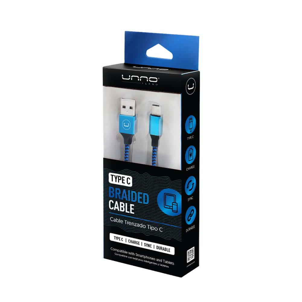 CABLE UNNO TEKNO TIPO C 1.5M TRENZADO AZUL