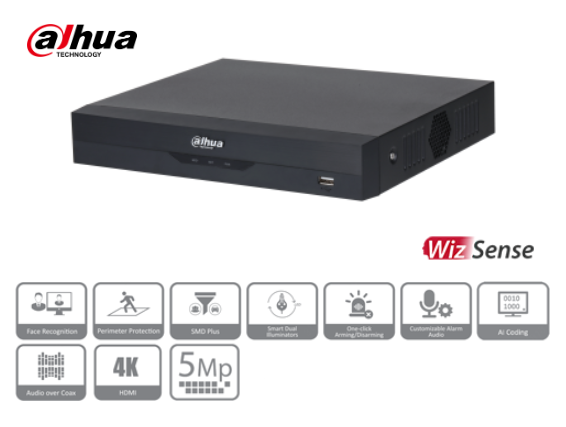 DVR DAHUA 16CH 5MP WIZSENSE H.265+ RECON. FACIAL