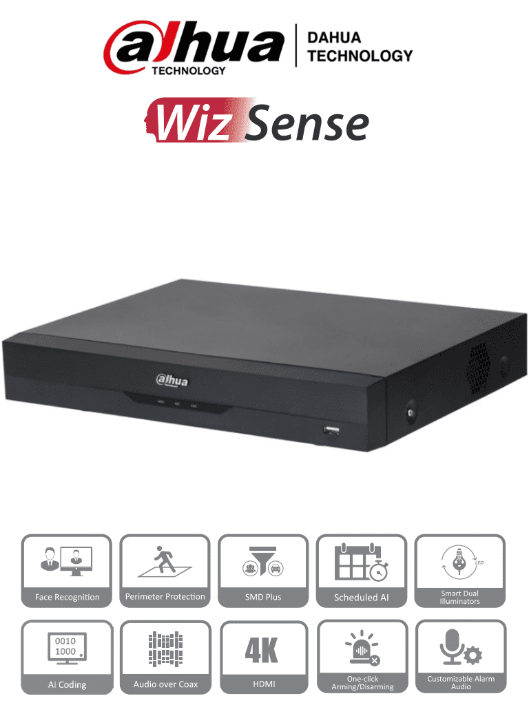 DVR DAHUA 16CH 8MP 4K WIZSENSE H265+ RECONOCIMIENTO FACIAL