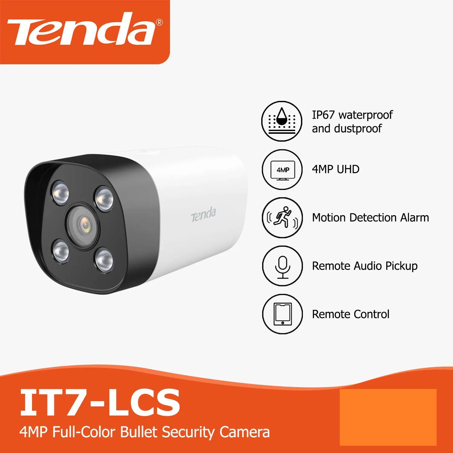 CAMARA BULLET IP TENDA FULLCOLOR 1440P 4MP 4MM IP67 ONVIF MI