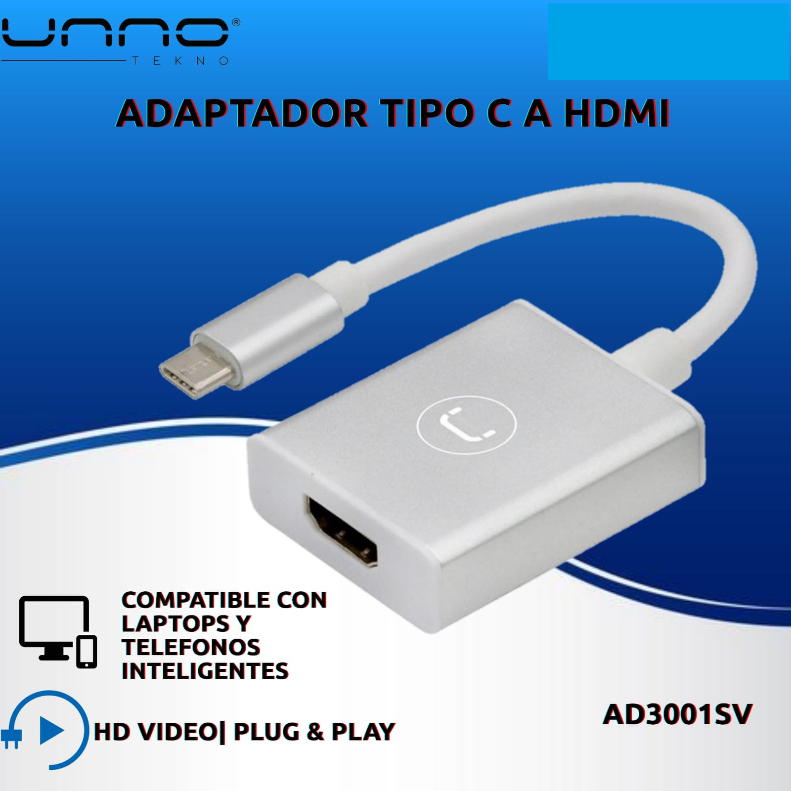 ADAPTADOR VIDEO UNNO TEKNO TIPO C A HDMI