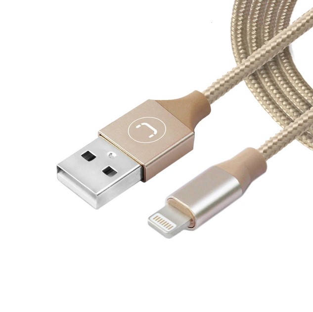 CABLE UNNO TEKNO IPHONE LIGHTNING 1.5M TRENZADO DORADO