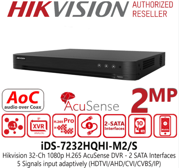 DVR HIKVISION ACUSENSE 32CH 5EN1 4MP H.265PRO+ AUDIO